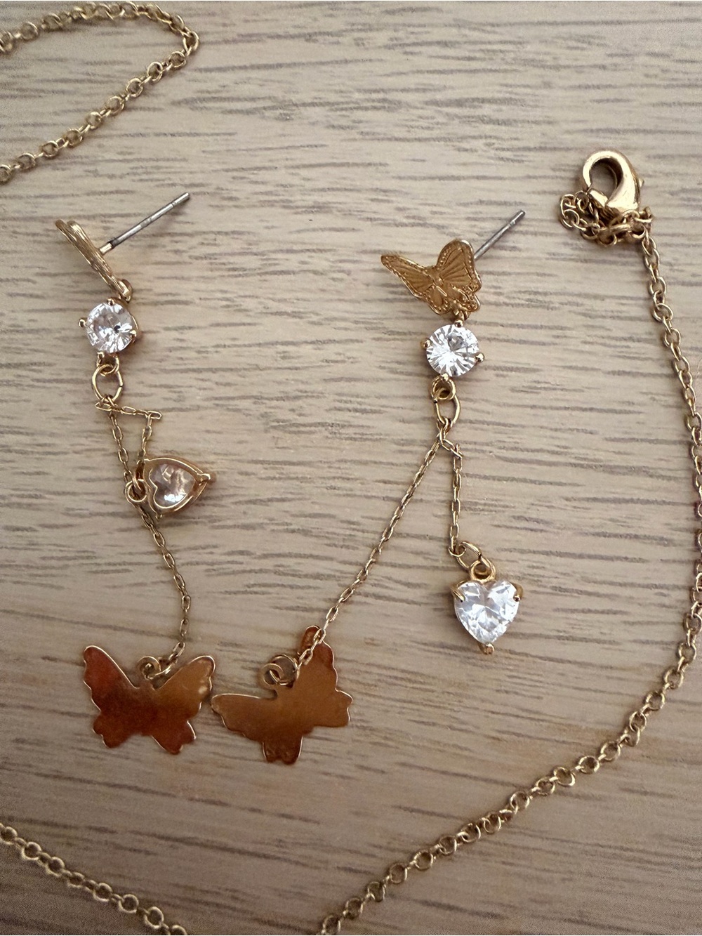 Brandy Melville Gold Butterfly & Clear Crystal Drop Earrings